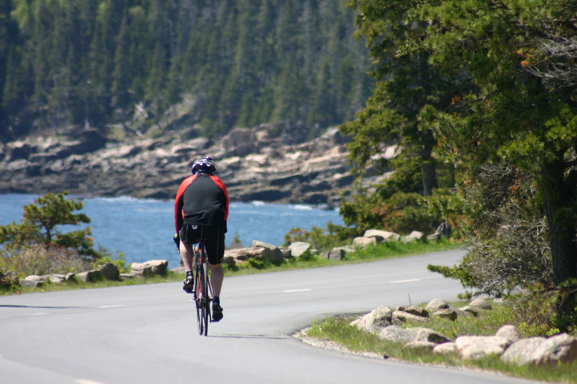 biker on Maine coast